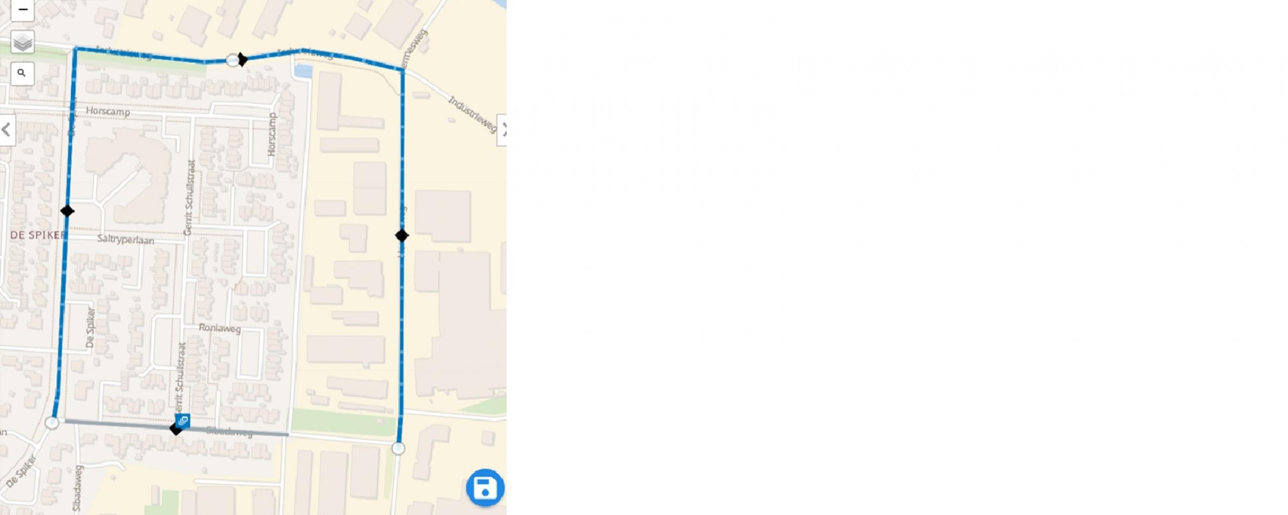 Kaart van Sibadaweg en omleidingsroute