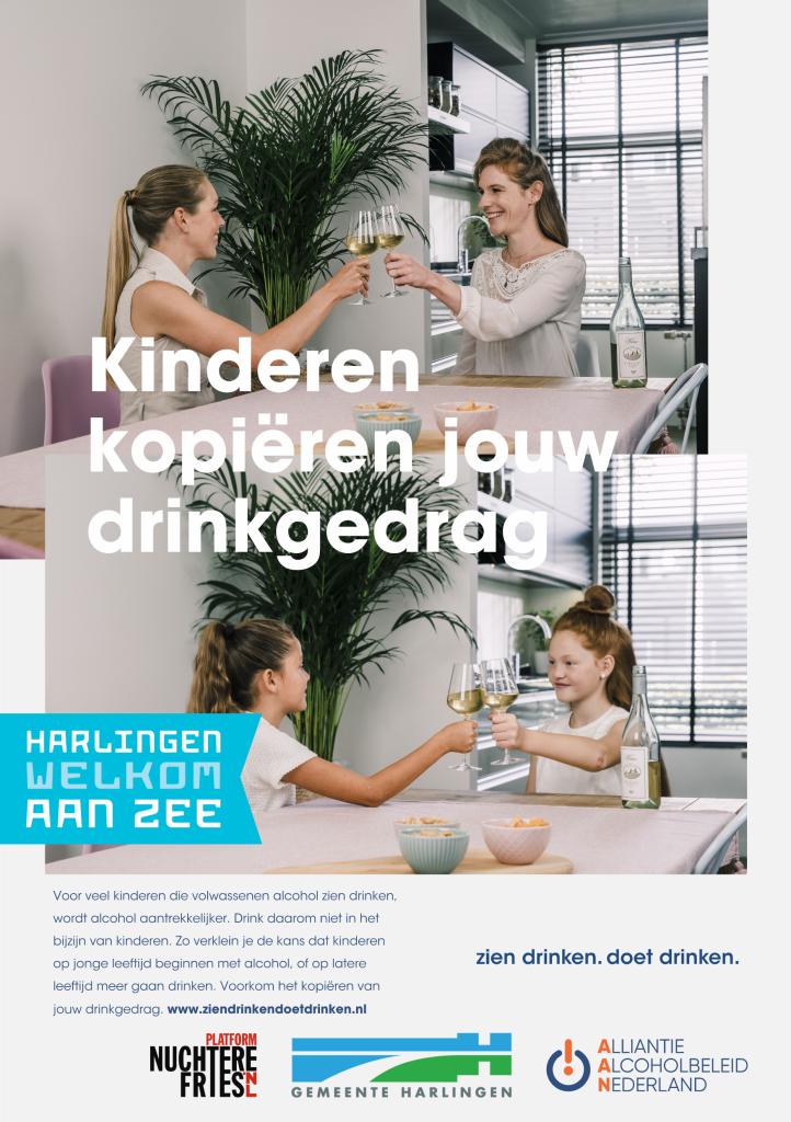 Poster voor de campagne alcoholgebruik, drugs en lachgas